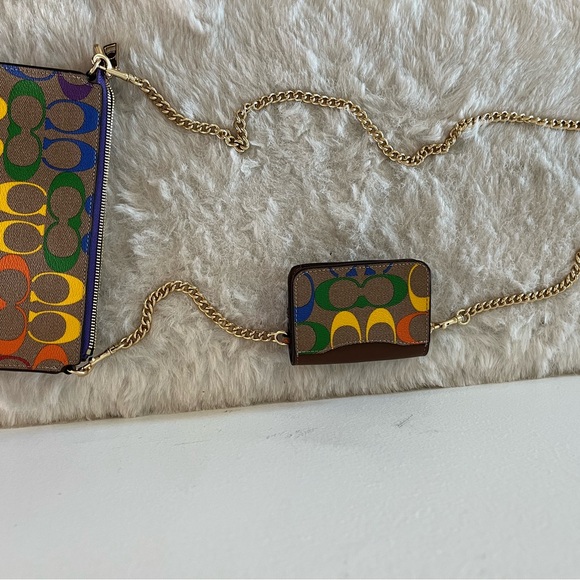 Rainbow signature COACH crossbody with gold chain link strap. Carried once! - Picture 5 of 10